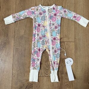 NWT Caden Lane Bamboo Baby Pink Bunny Easter Romper Pajamas Size 3-6 Months